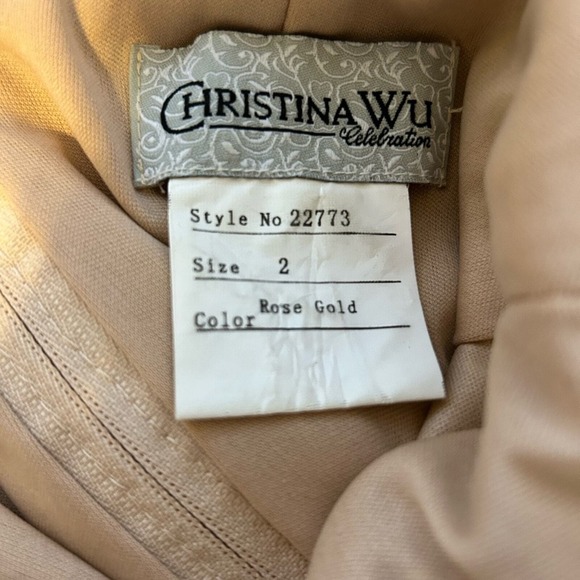 Christina Wu Rose Gold Sequin Formal Gown Evening Dress Party 2 - Picture 6 of 7